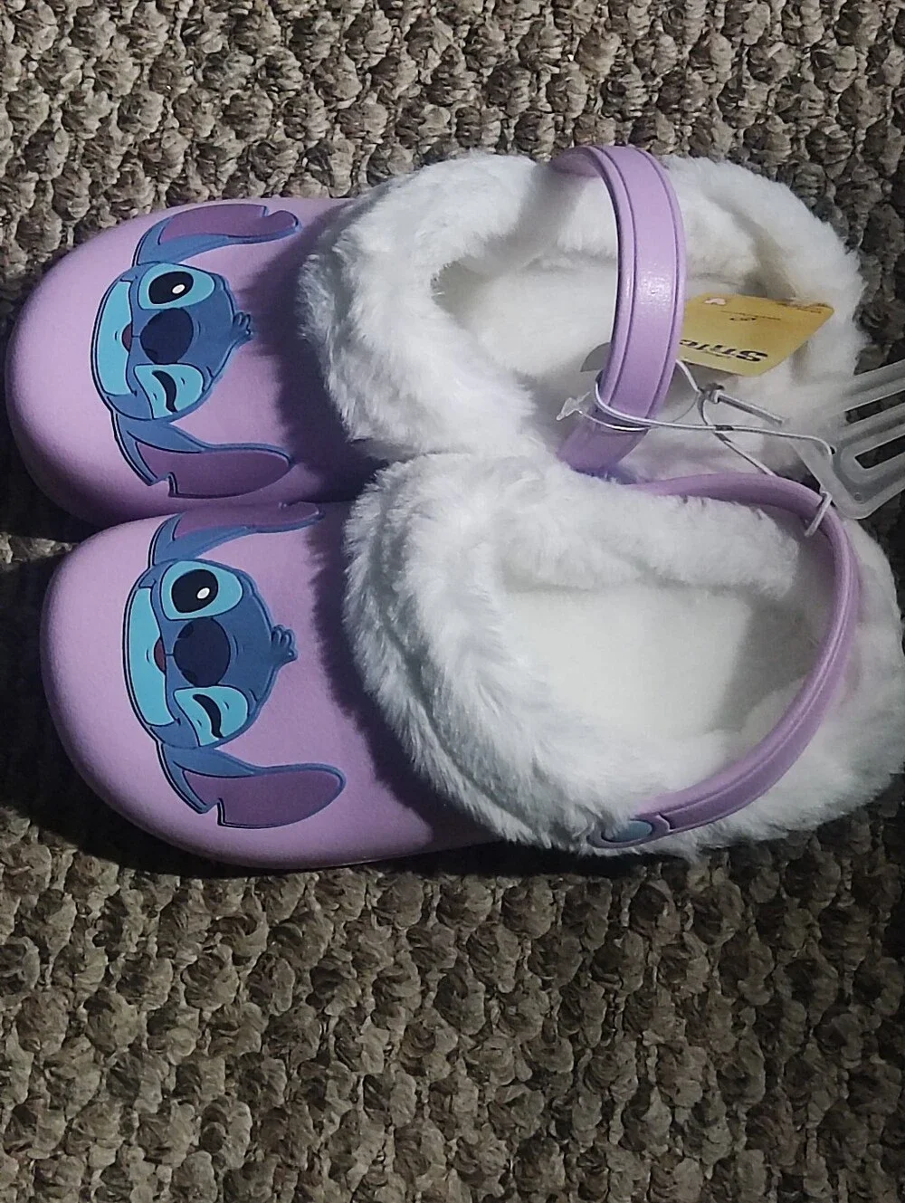 Disney Kids Lavender Stitch Faux-Fur Lined Slip-On Clogs